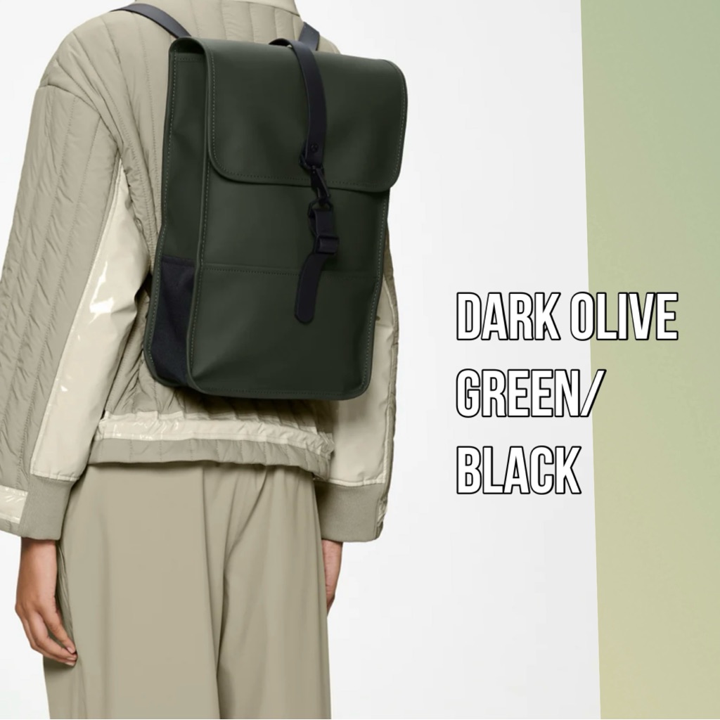 Rains Green/Black Polyurethane Backpack Mini